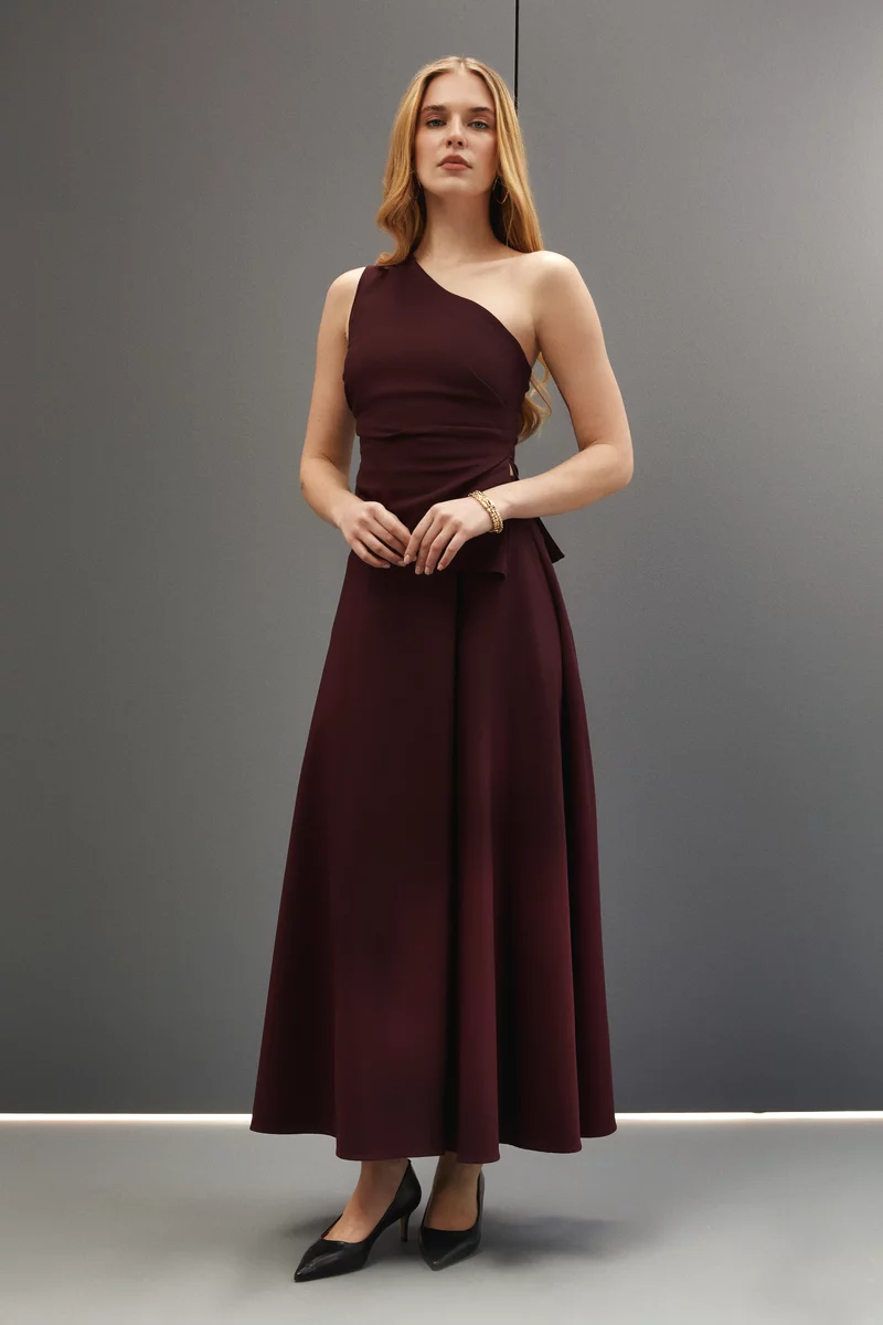 Flared maxi skirt in burgundy photo 1