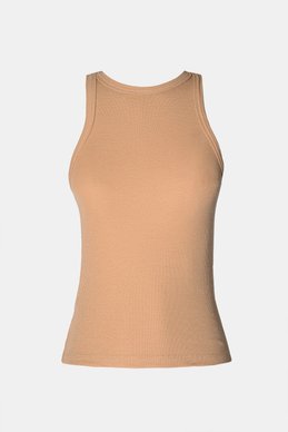 Beige knitted T-shirt with fine rib