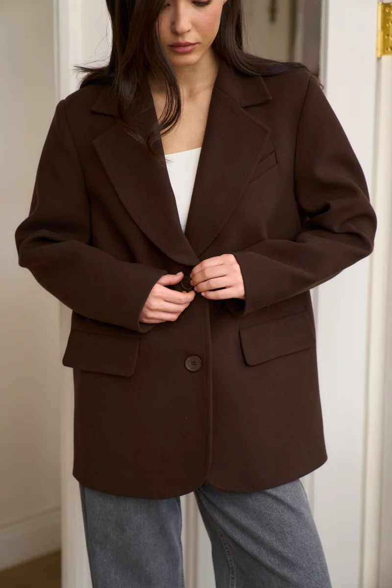 Brown single-breasted coat jacket with belt photo 3