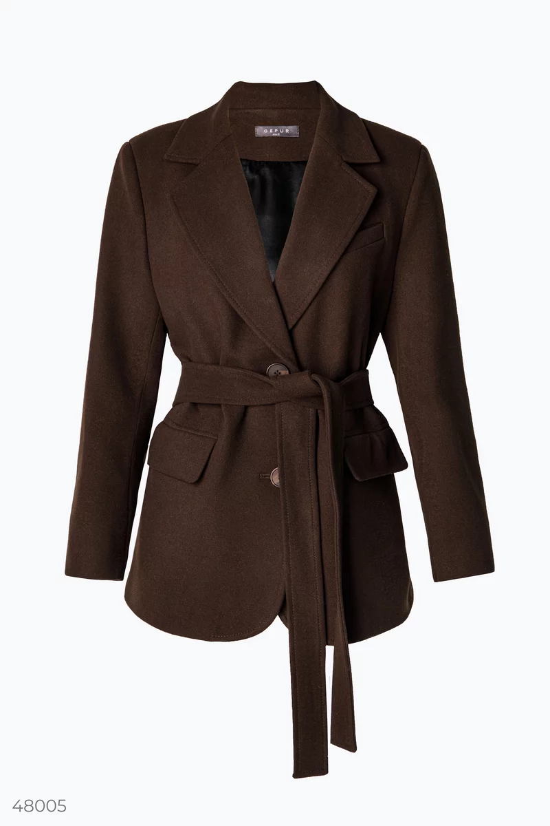 Brown single-breasted coat jacket with belt photo 5