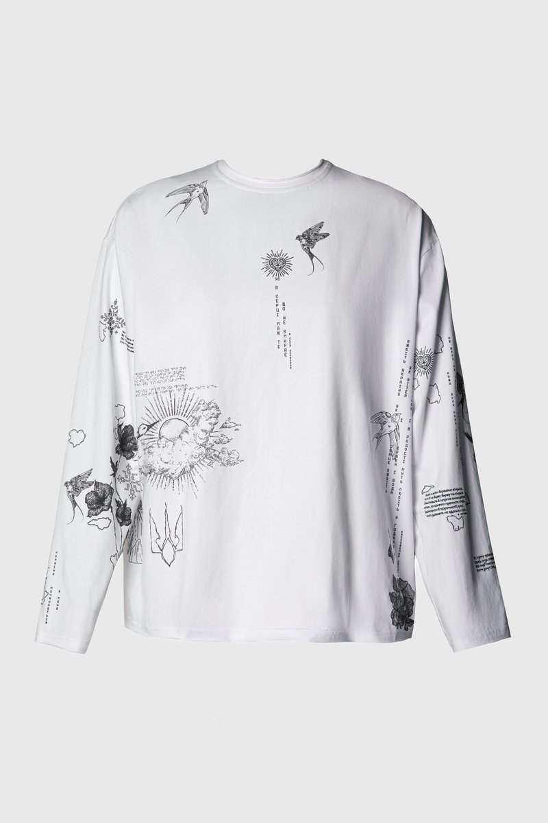 

Молочний лонгслів зі принтом Душа