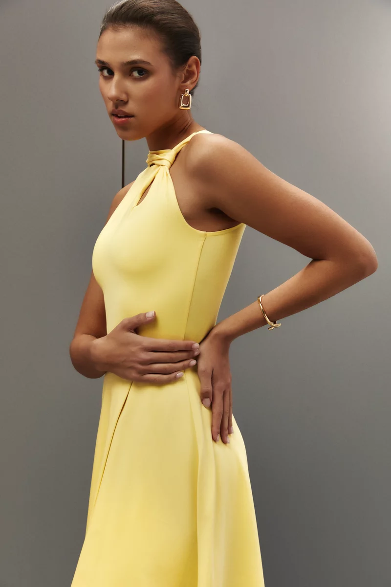 Yellow knit bodysuit with weave photo 4