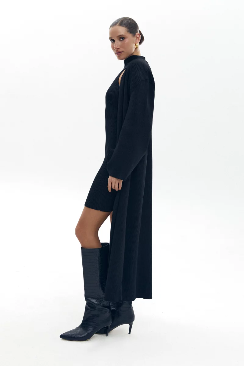 Black long knitted cardigan photo 3