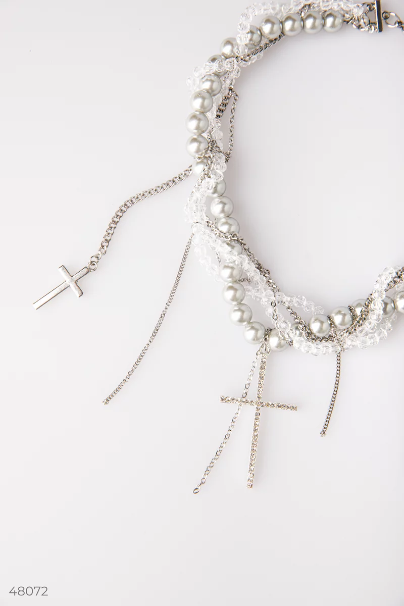 Silver necklace with pearls and chain photo 3