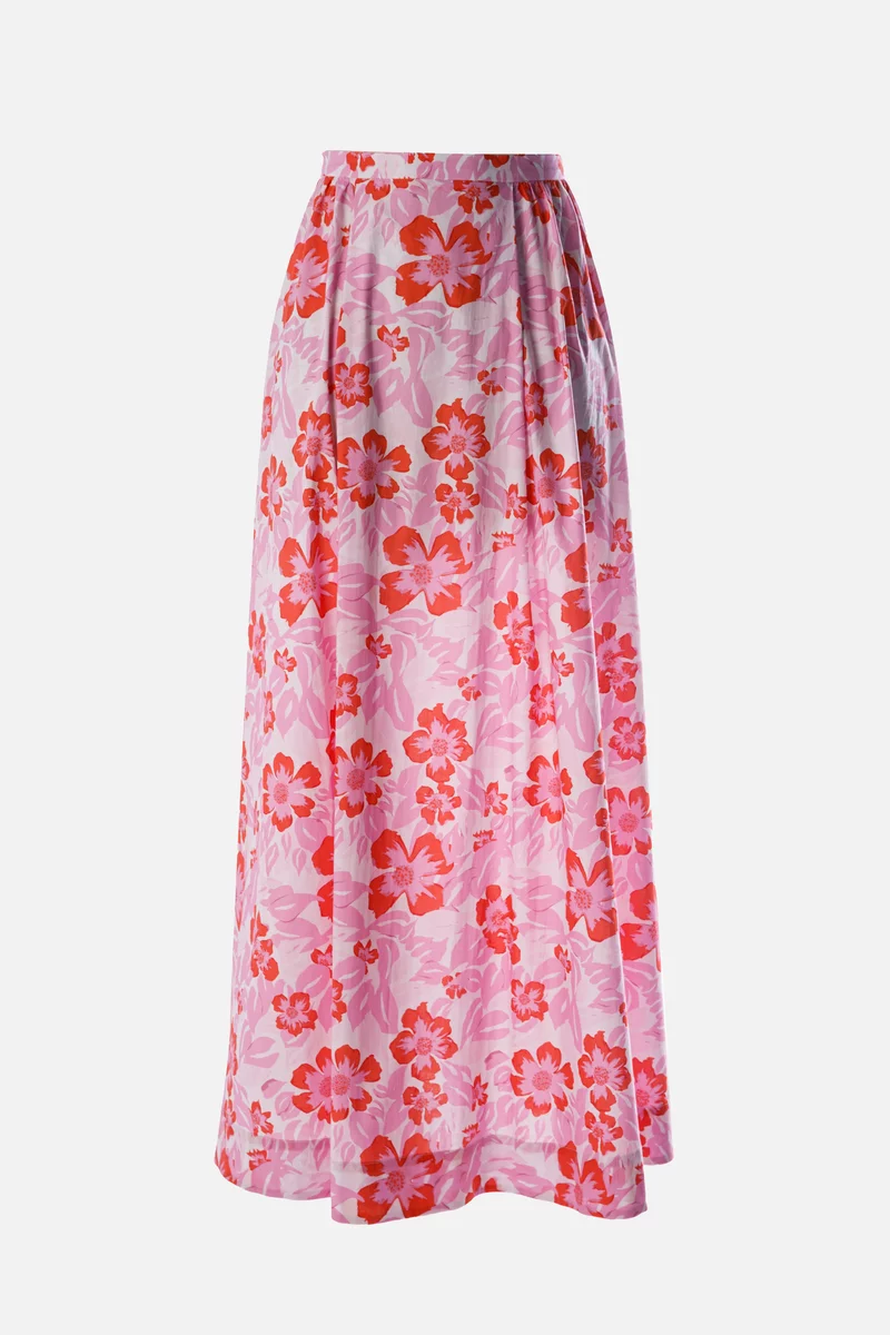Pink cotton maxi skirt with print photo 1