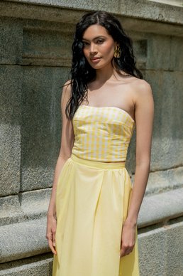 Yellow cotton crop top with open shoulders