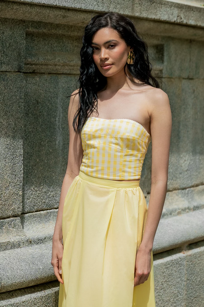 Yellow cotton crop top with open shoulders photo 1