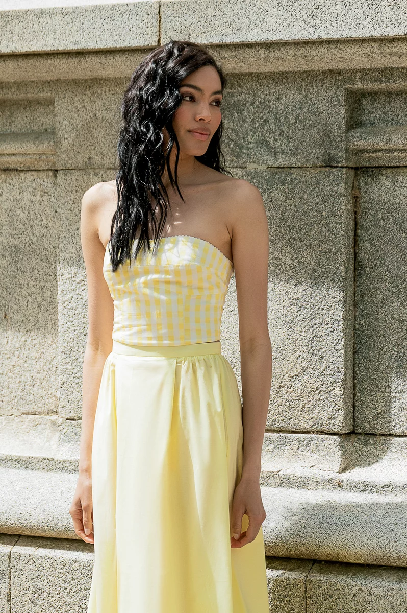 Yellow cotton crop top with open shoulders photo 2