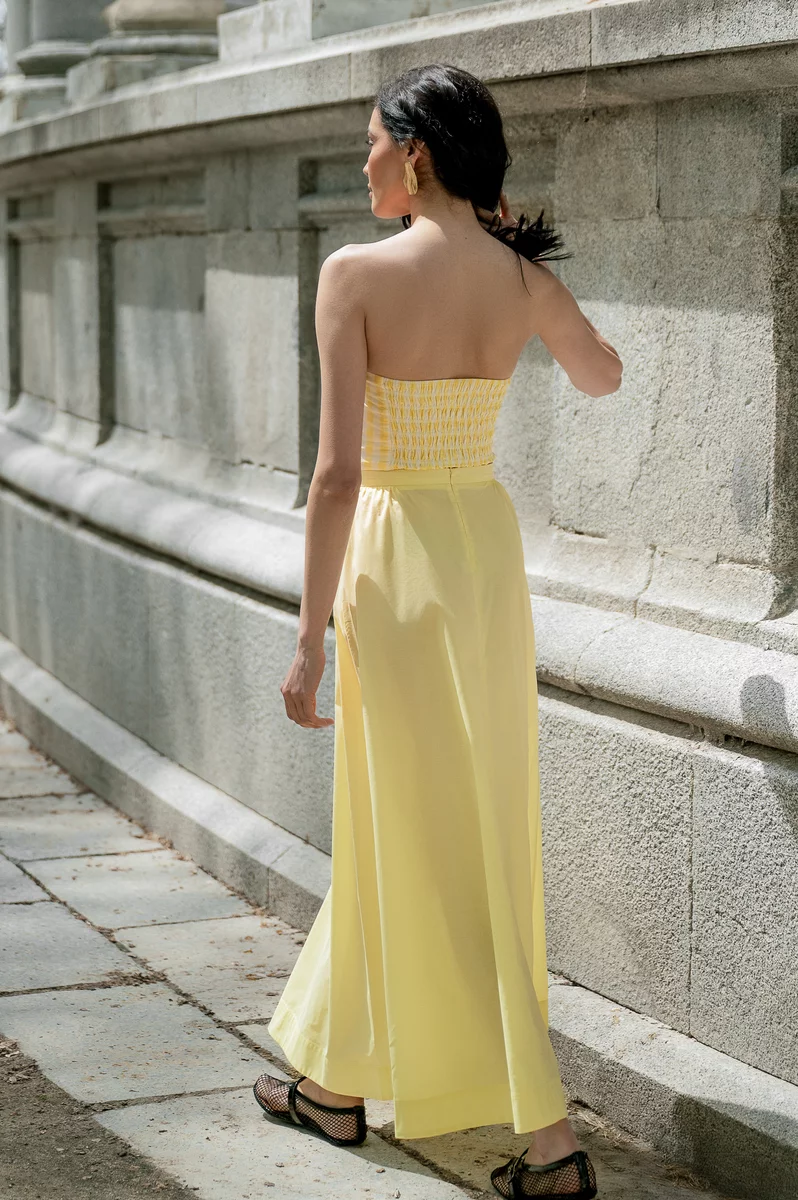 Yellow cotton crop top with open shoulders photo 5