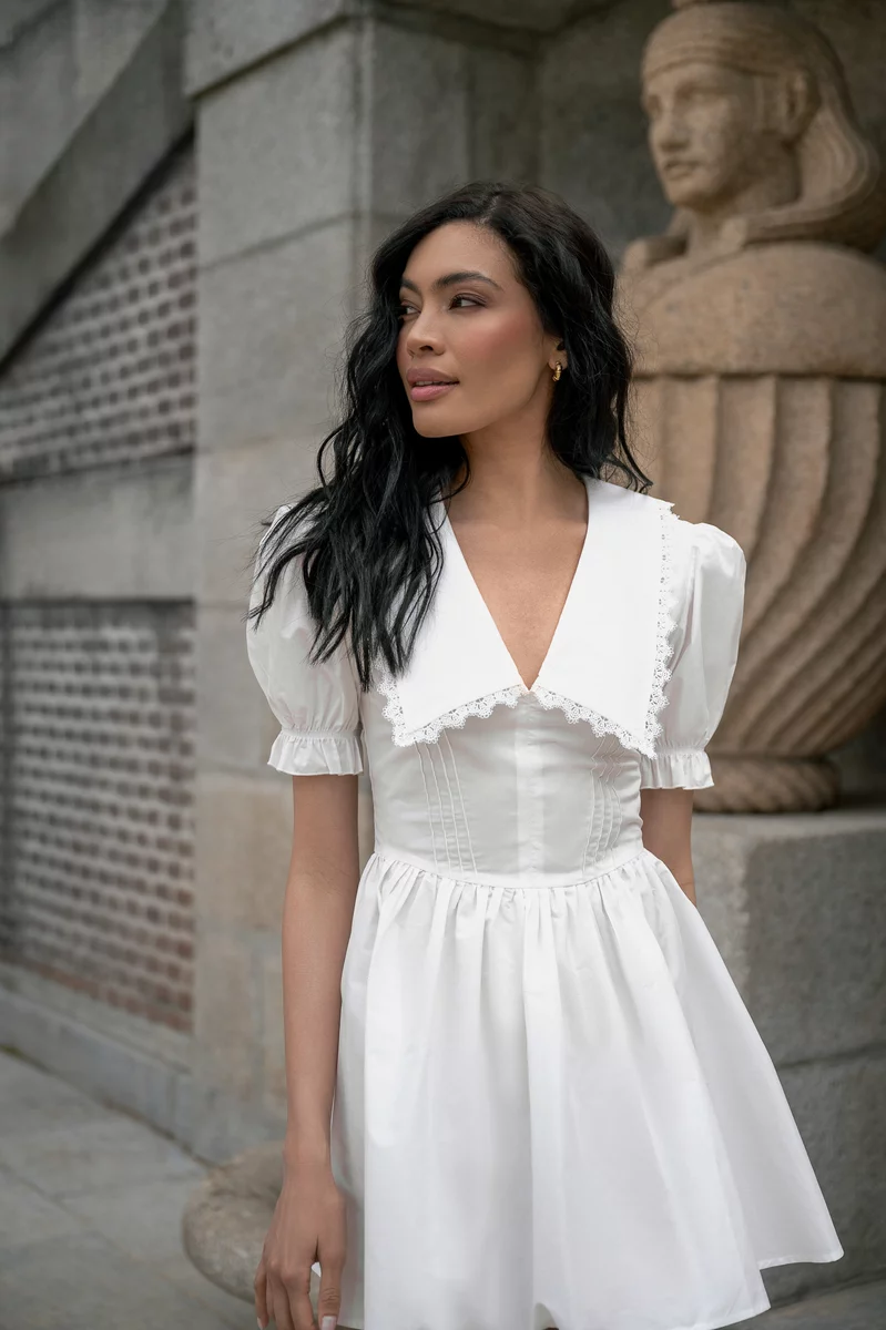 Milk cotton mini dress with collar photo 2