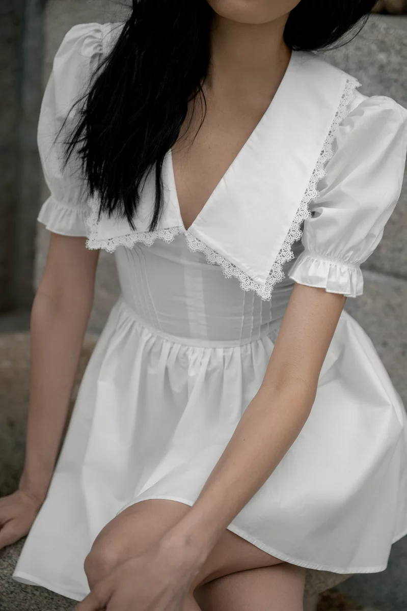 Milk cotton mini dress with collar photo 4