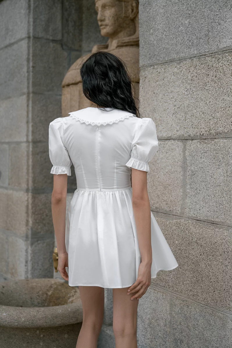 Milk cotton mini dress with collar photo 5
