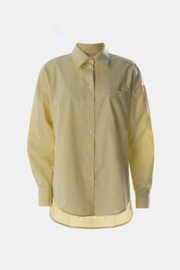 Yellow oversized cotton shirt with striped print
