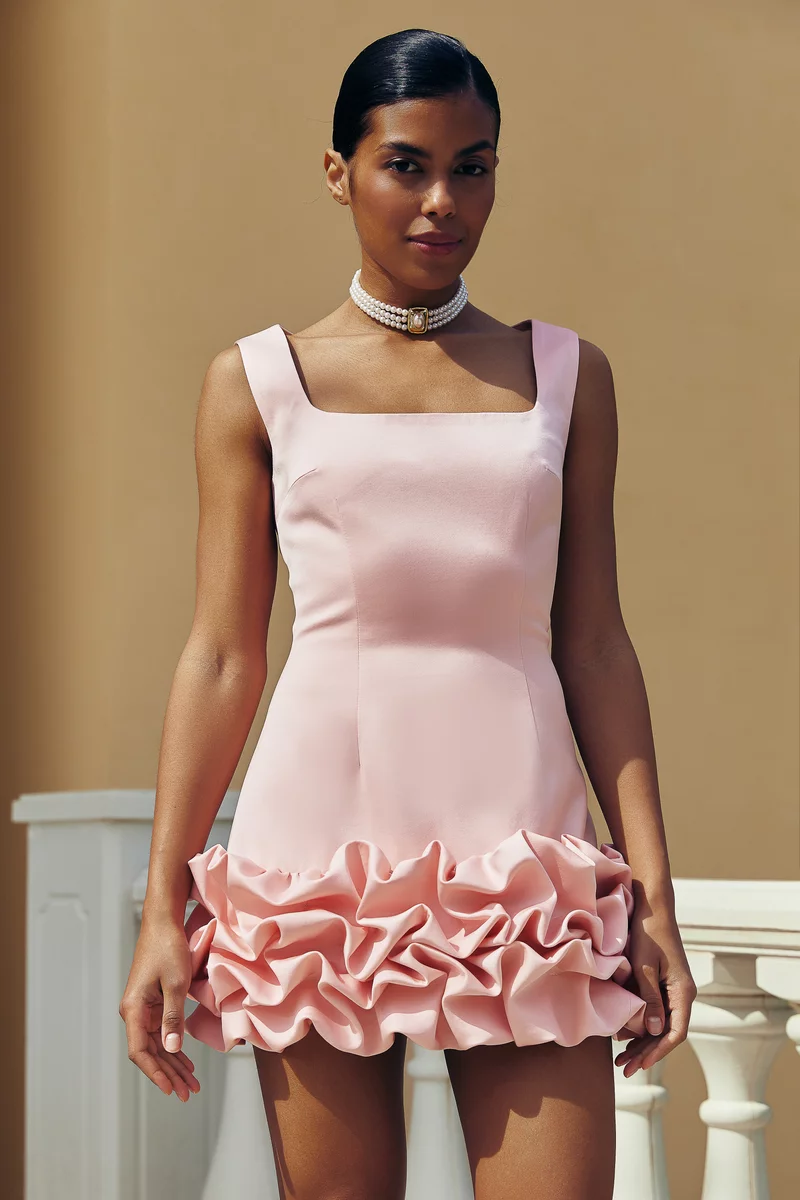 Crystal Rose Ruffled Satin Mini Dress photo 5