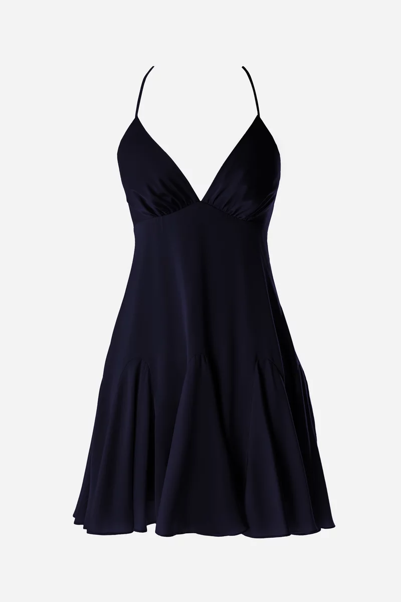 Blue silk mini dress with thin straps photo 1