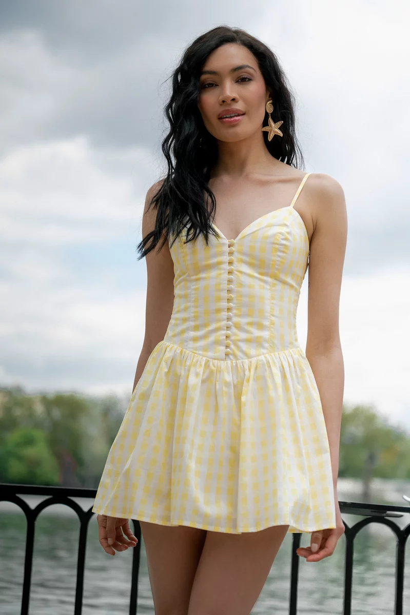 Yellow cotton mini sundress photo 2
