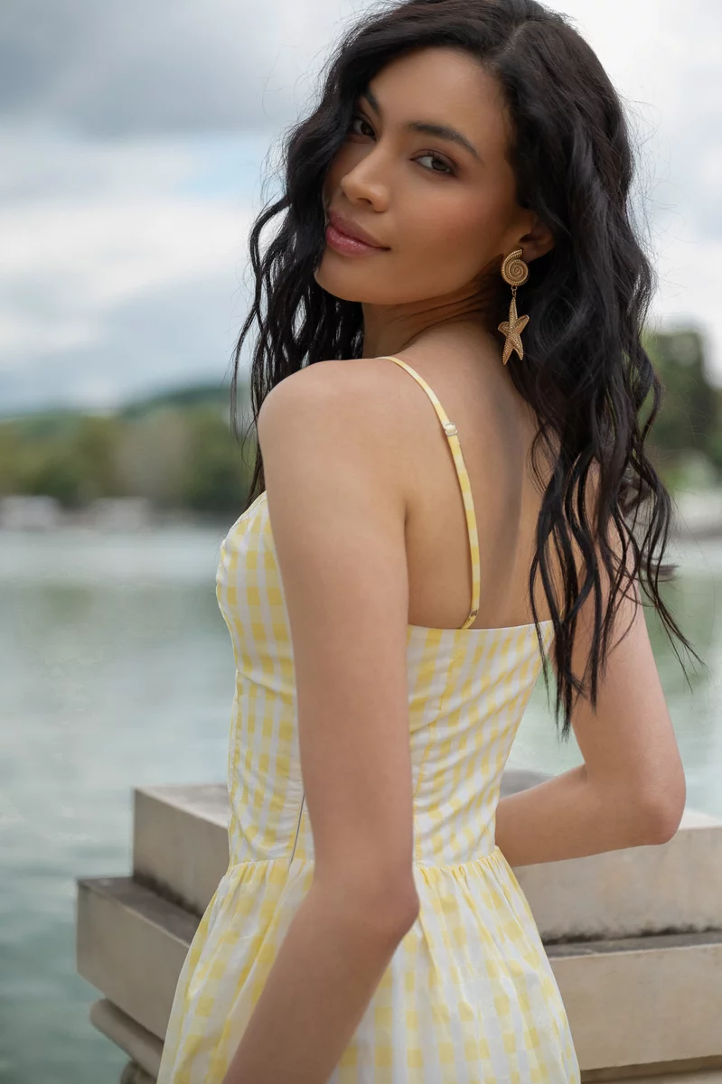Yellow cotton mini sundress photo 4