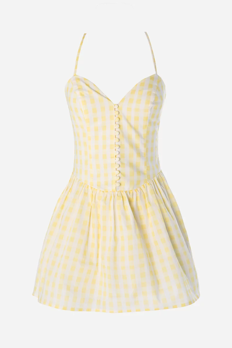 Yellow cotton mini sundress photo 5