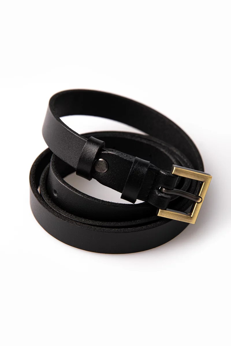 Black thin leather belt photo 3