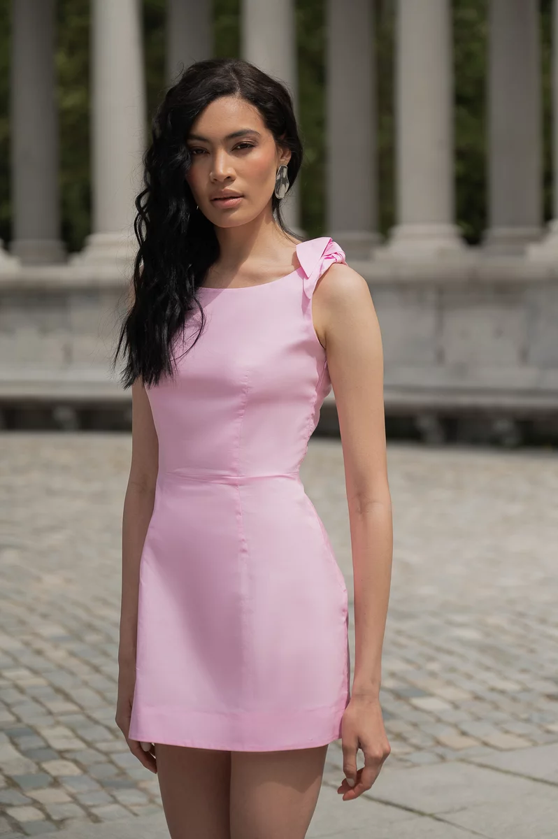 Pink mini dress with accent straps photo 1