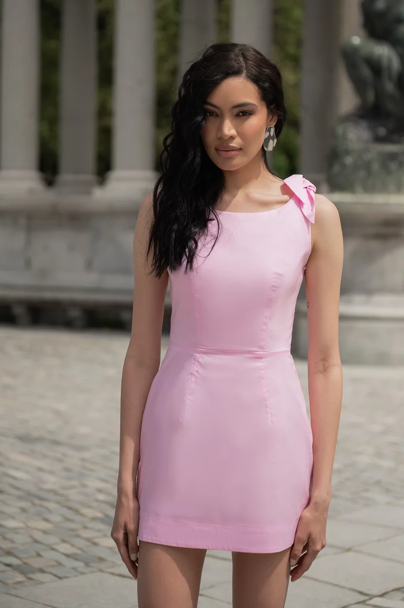 Pink mini dress with accent straps photo 2