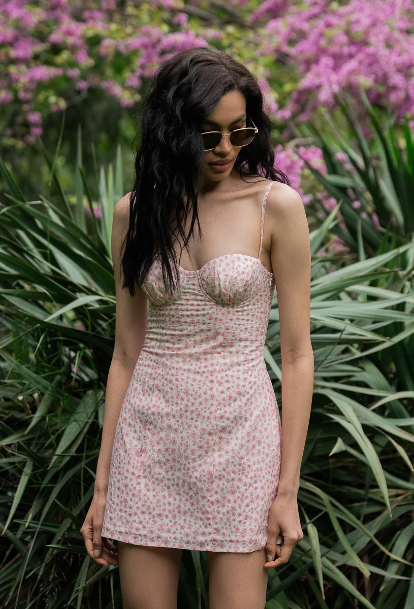 Pink cotton mini dress with accent bodice photo 5