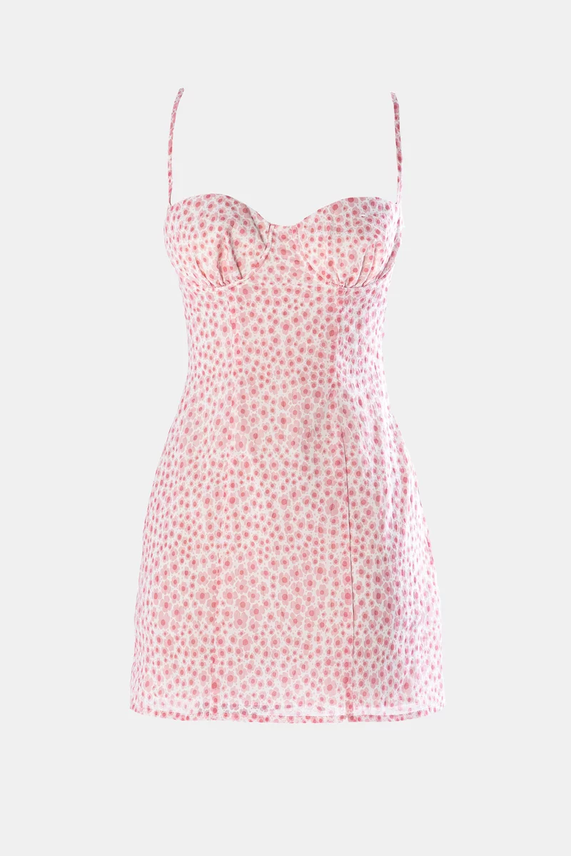 Pink cotton mini dress with accent bodice photo 1