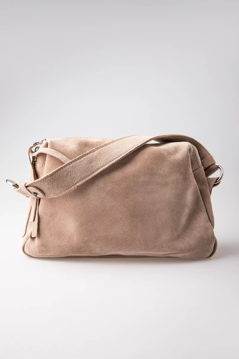 Light beige suede bag with removable strap photo 1