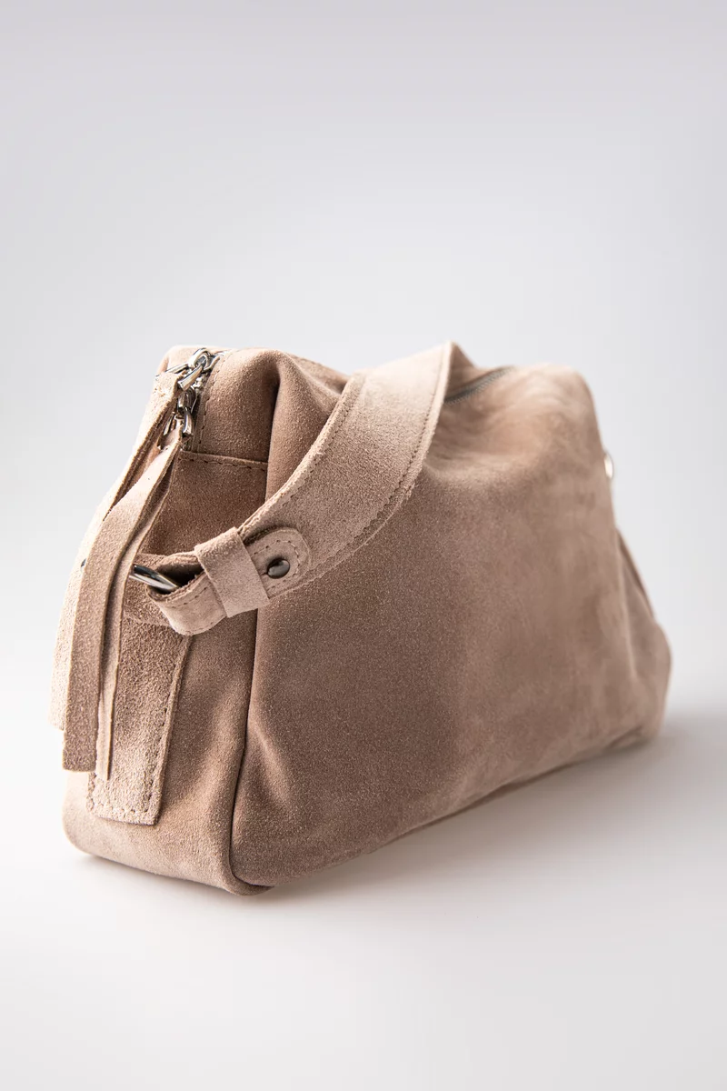 Light beige suede bag with removable strap photo 2