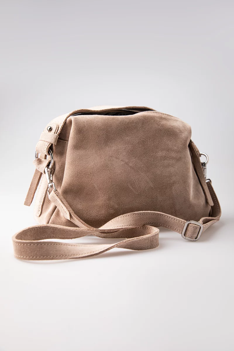 Light beige suede bag with removable strap photo 3