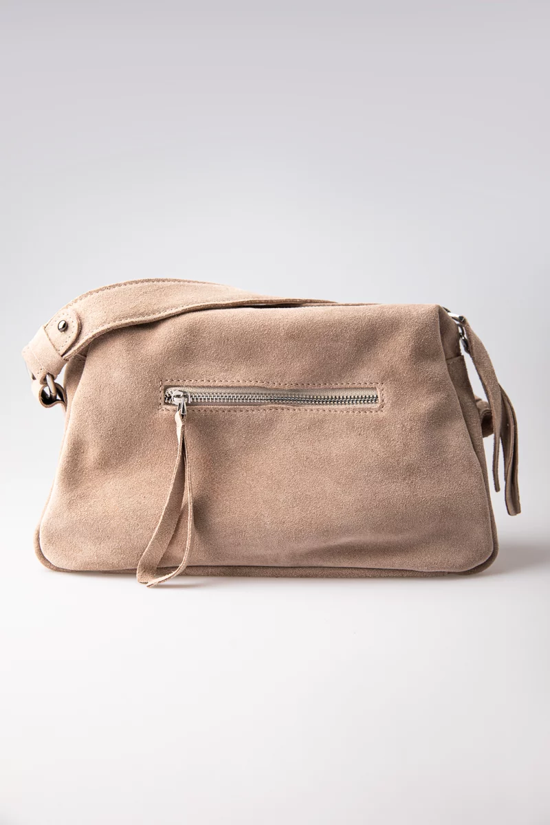 Light beige suede bag with removable strap photo 5