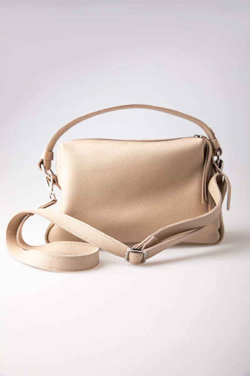 Beige leather bag with removable strap photo 1