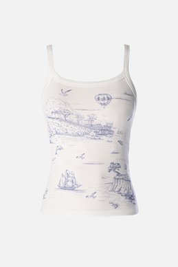 Navy ribbed tank top with nautical print