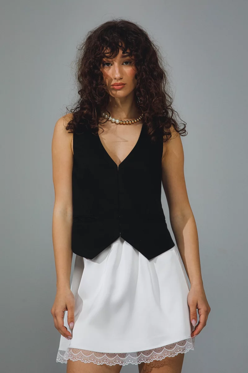 White satin mini skirt with lace photo 2