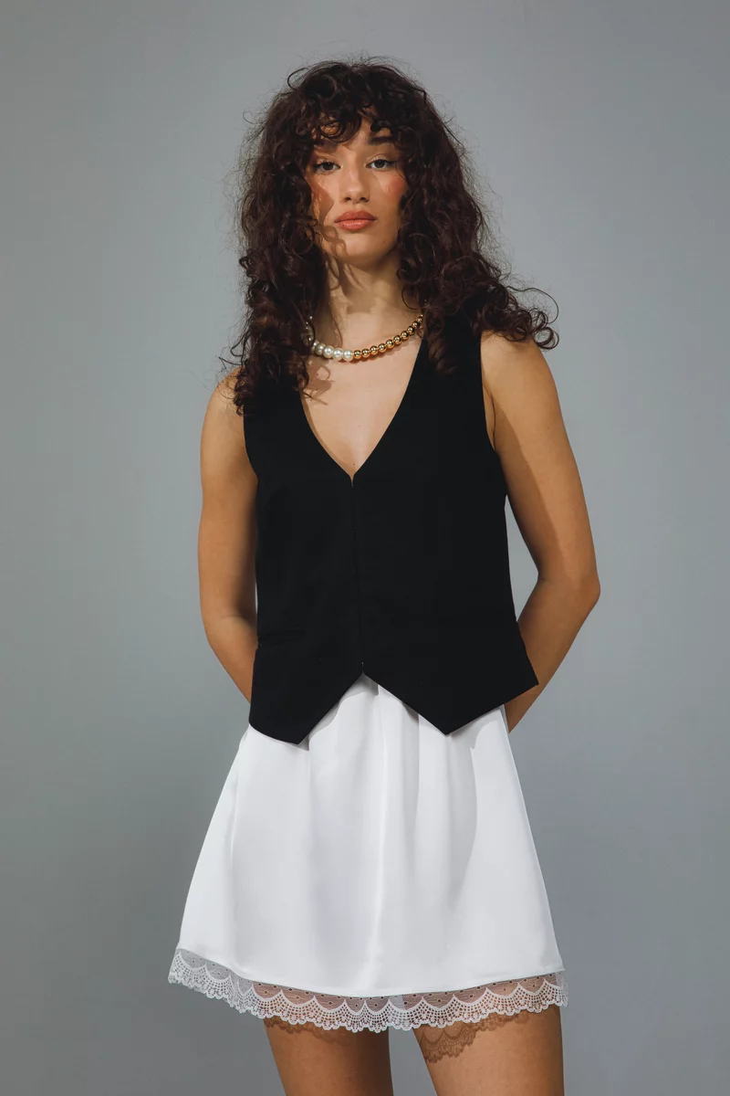 White satin mini skirt with lace photo 4
