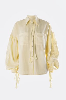 Delicate yellow embroidered shirt "Branch" made of natural linen