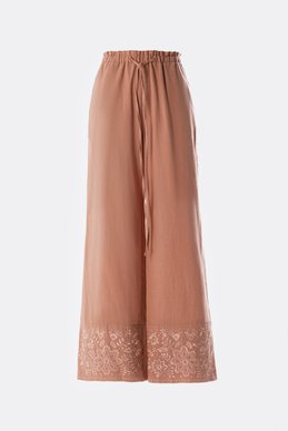Linen trousers "Zozulka" with embroidery in a mocha shade