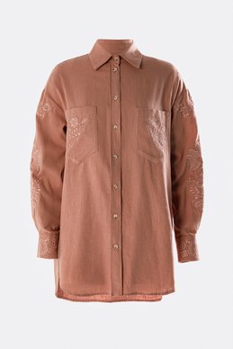 Embroidered shirt "Zozulka" made of natural linen in a mocha shade