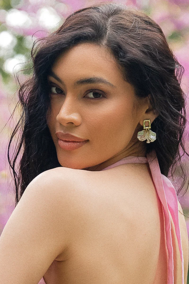Golden earrings in the shape of a voluminous flower photo 1
