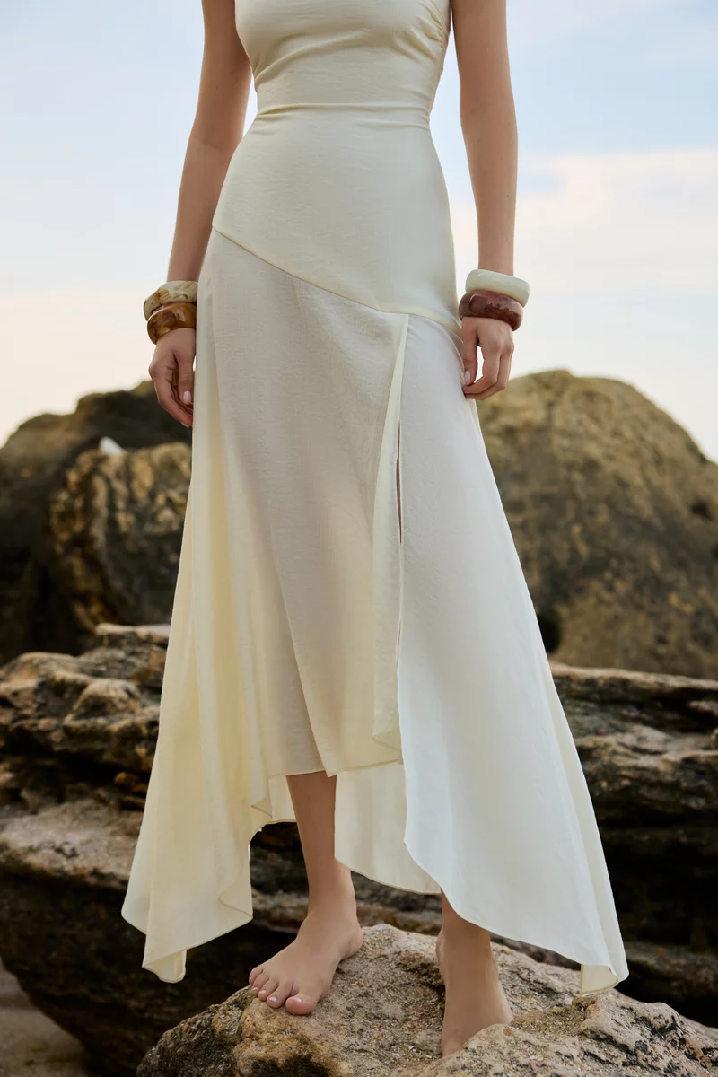 Asymmetrical maxi dress in ivory photo 2
