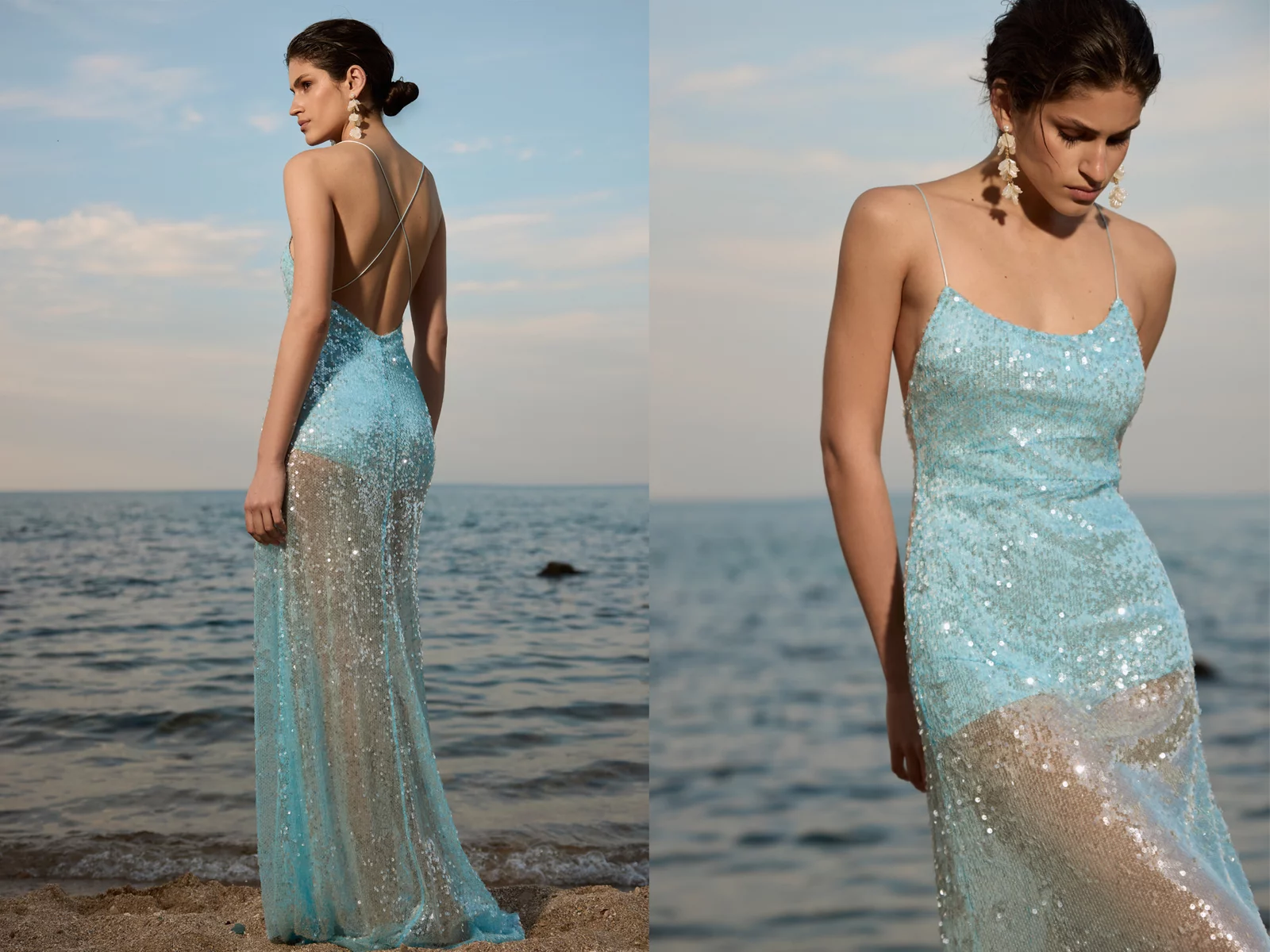 Blue maxi dress with sequins photo 1