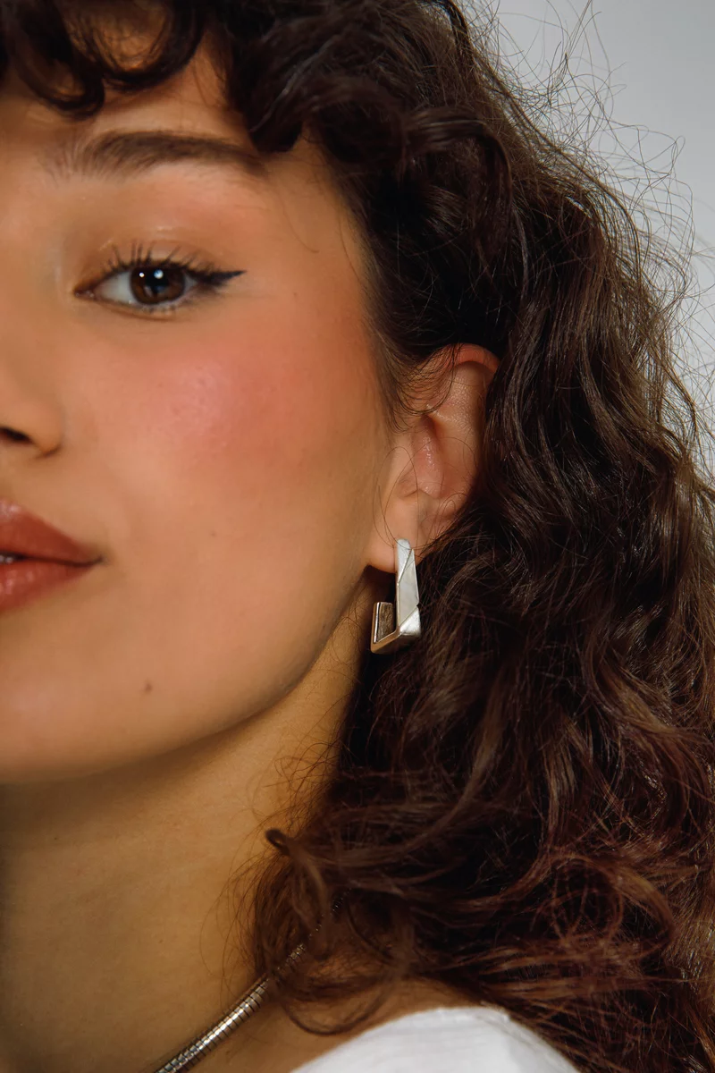 Silver earrings geometry photo 2