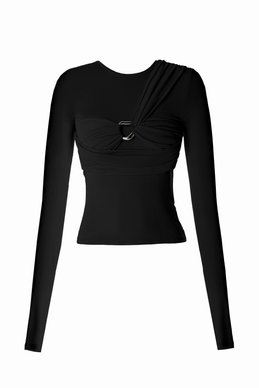 Black knit long sleeve with accent drapery