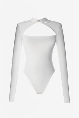Milk knit bodysuit with accent neckline