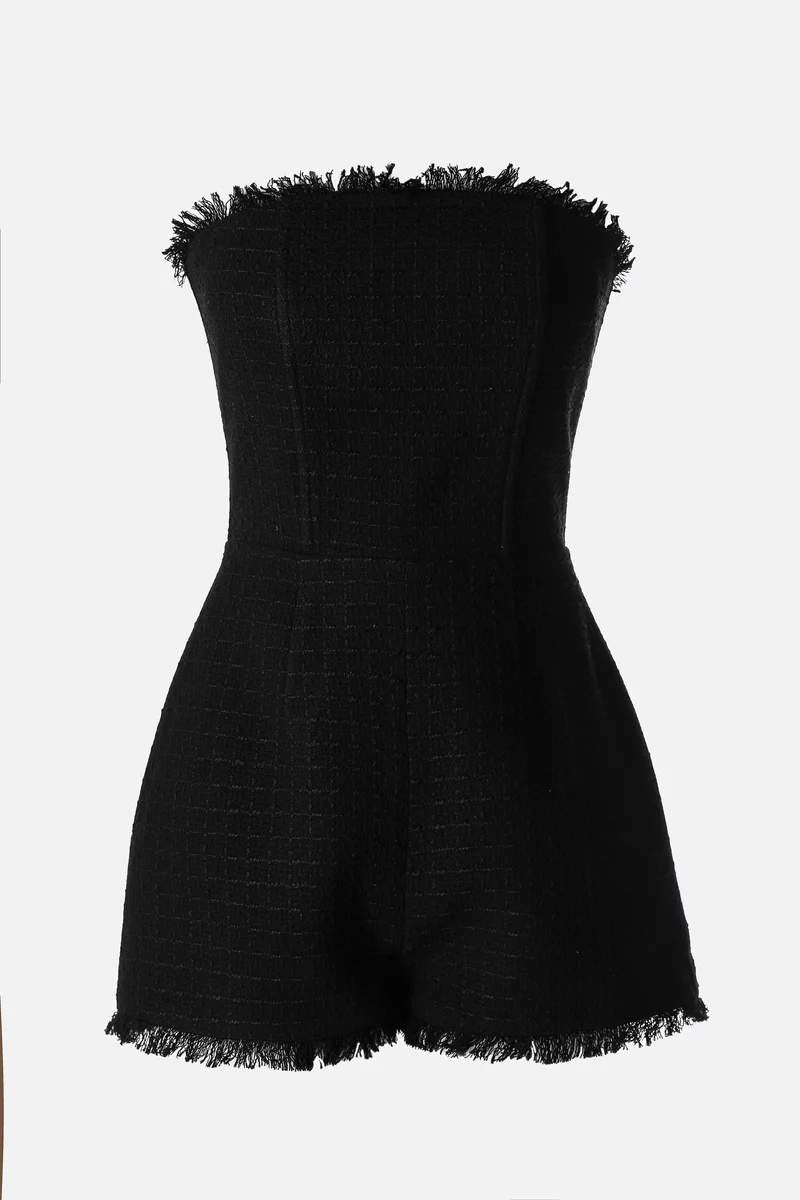 Black tweed jumpsuit with shorts фотография 3