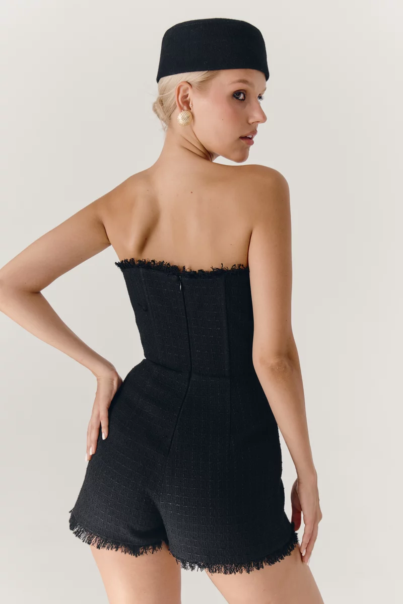 Black tweed jumpsuit with shorts photo 5