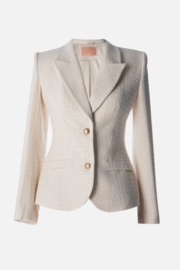 Milk single-breasted tweed jacket with buttons