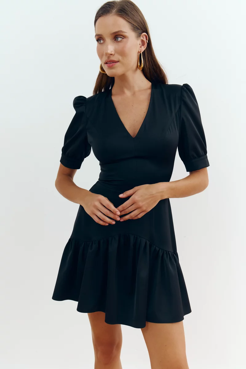 Satin mini dress with contrast collar and cuffs photo 4