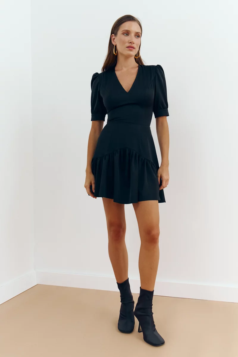 Satin mini dress with contrast collar and cuffs photo 5