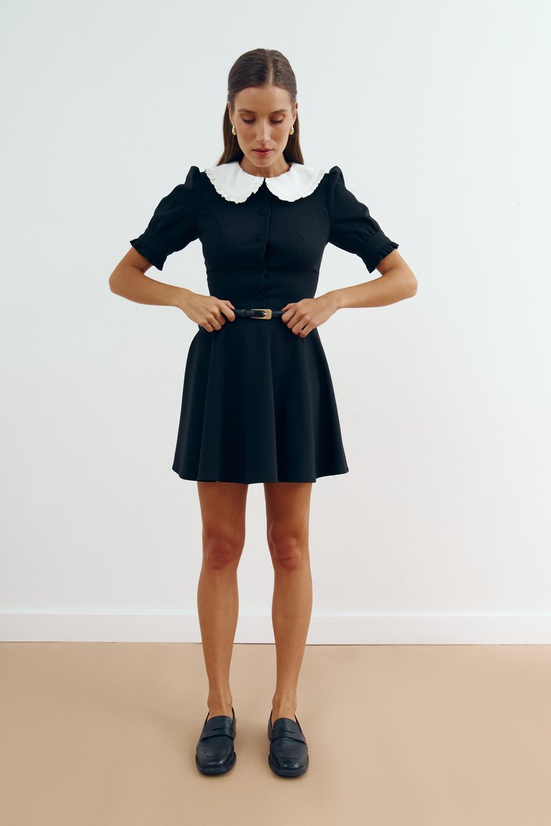Black mini dress with contrast collar image 1